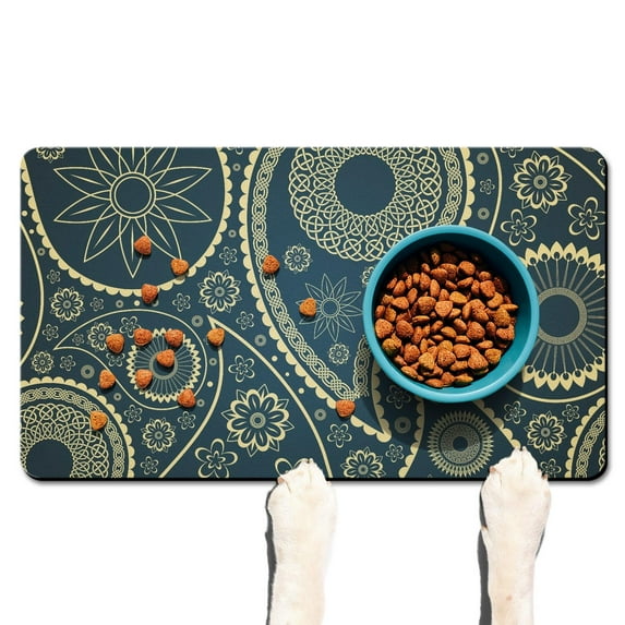 Exotic Geometric Pet Placemat - Colorful Paisley Design, Non-Slip Absorbent Food Mat