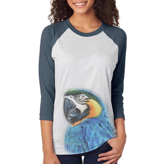 Exotic Gold Blue Macaw Unisex Raglan T Shirt