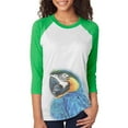 thumbnail image 1 of Exotic Gold Blue Macaw Unisex Raglan T Shirt, 1 of 1