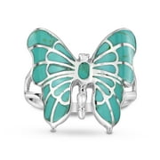 AERAVIDA Exotic Graceful Butterfly Green Turquoise Inlay Sterling Silver Ring-6