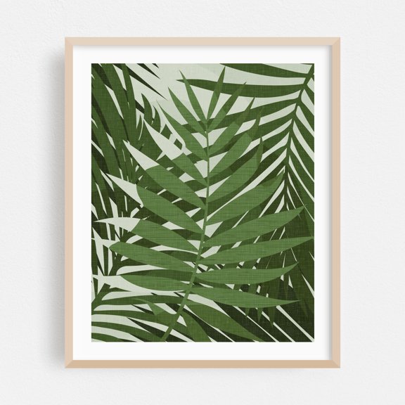 Exotic Green Leaves - Illustration Botanical Tropical Palm Tree Nature Floral Pattern Minimalist Oak Framed Wall Art Print 8 x 10 inches