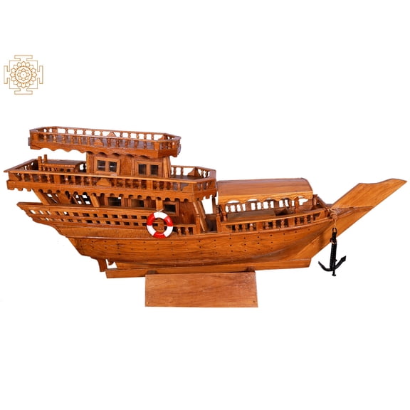 Exotic India 40" Teakwood Large Model Of Boat (Uru) - Nautical Table Accent