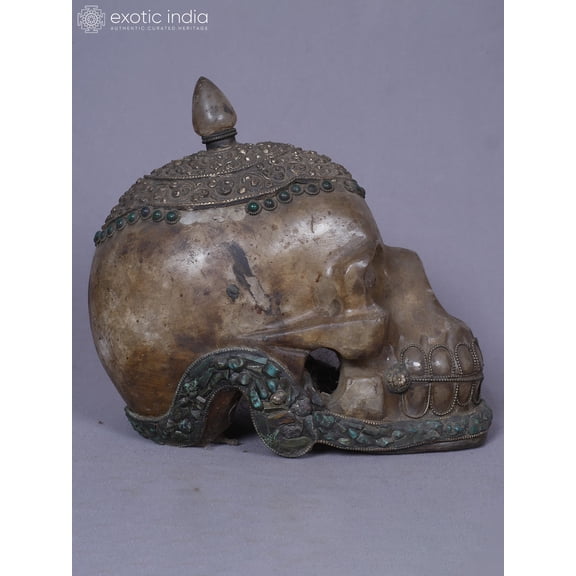 Exotic India 9" Crystal Skull Head - Handmade Decorative Tabletop Showpiece