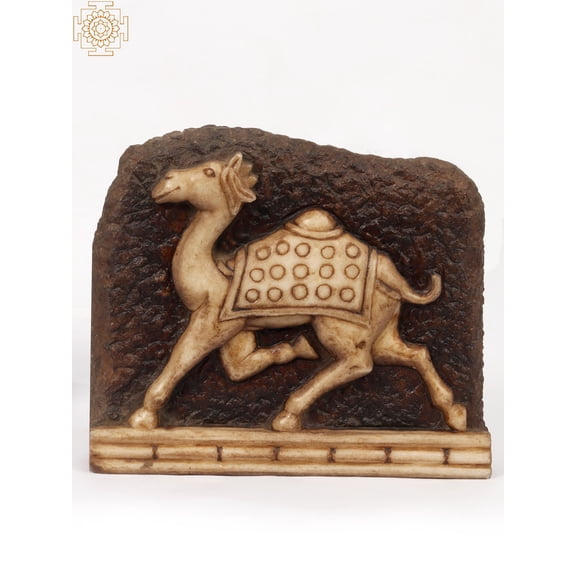 Exotic India 9" Marble Camel Figurine In Marble - Interior Decor