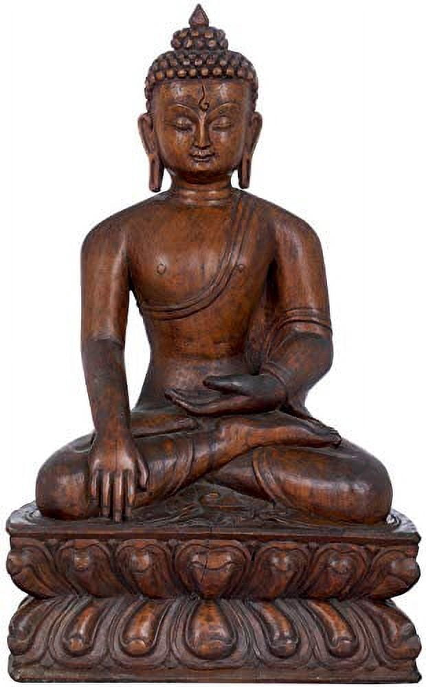 Exotic India A Fine Wood Carving of Lord Buddha from Nepal (Tibetan ...