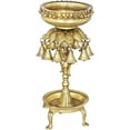 thumbnail image 1 of Exotic India Auspicious Urli with Lamp and Bells - Brass Statue, 1 of 1