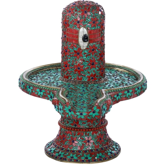 18" Beautifully Inlayed Shiva Linga in Brass | Handmade | Made In India