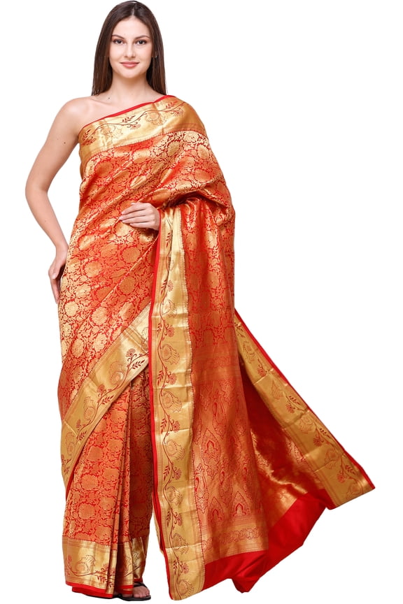 BitterSweet Brocaded Wedding Sari from Bangalore with Zari-Woven Lotuses All-Over