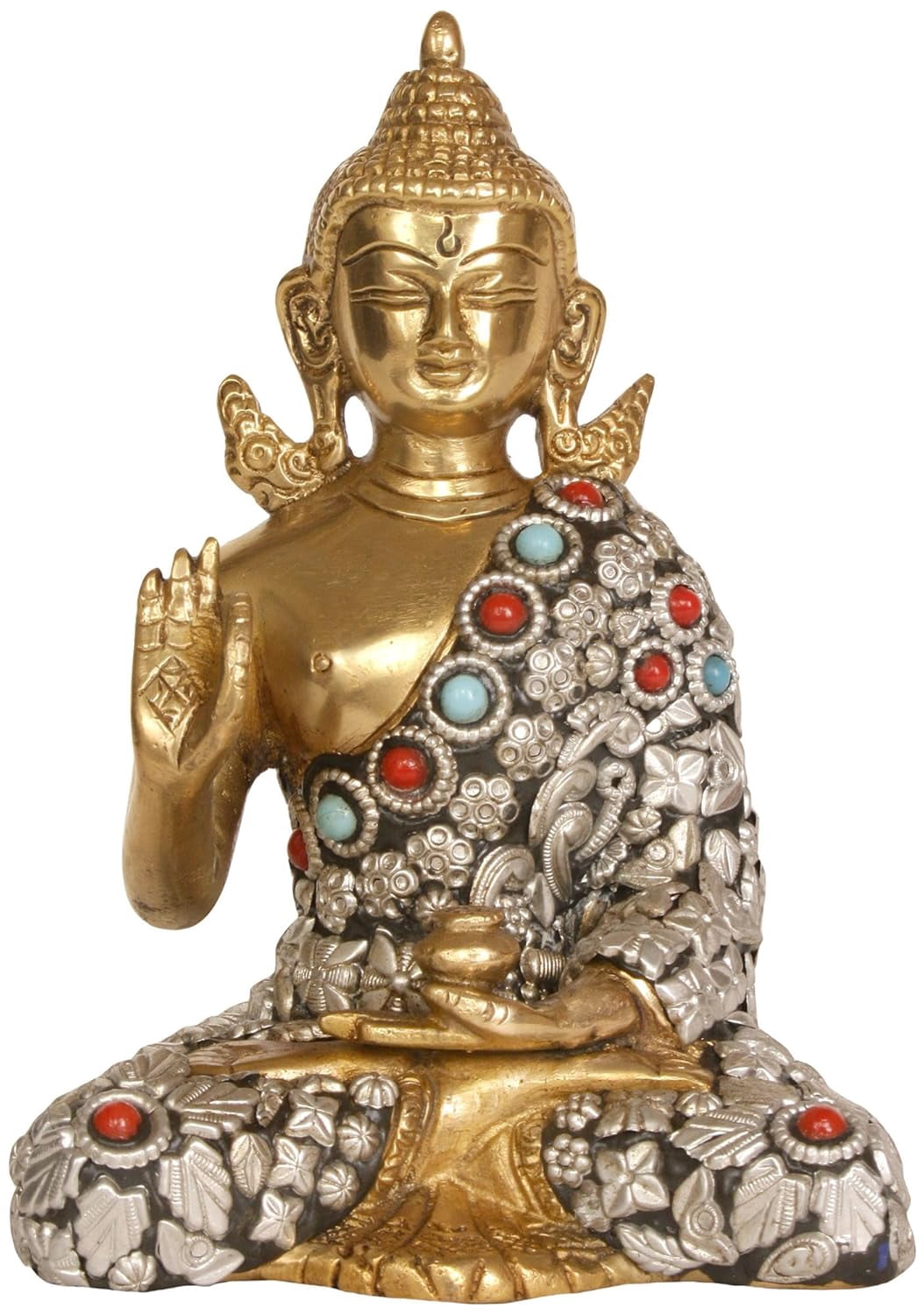 Exotic India Blessing Buddha with Enlay Work Brass Statue with Inlay ...