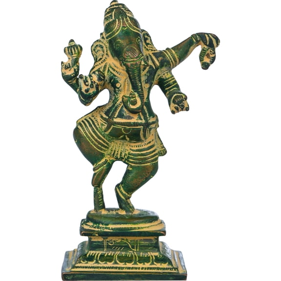 4" Dancing Ganesha Small Sculpture In Brass | Handmade | Made In India