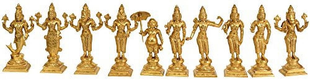 Golden Brass Ten Incarnations of Lord Vishnu Statue Set