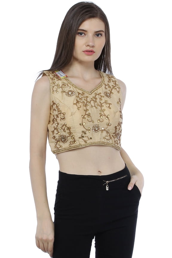 Desert-Dust Designer Choli from Jodhpur with Zari-Embroidered Flower Vines and Stones
