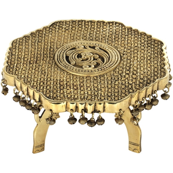 Engraved Ritual Chowki with Ghungroos and Elephant Head Legs