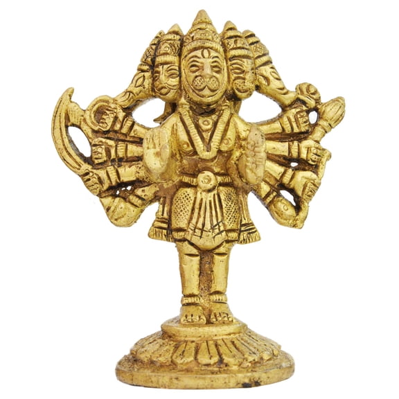 3" Small Five Headed Standing Hanuman Idol In Brass | Handmade | Made In India