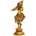 thumbnail image 1 of Fluting Krishna Brass Statue - Handmade Hindu Deity Sculpture, 1 of 1