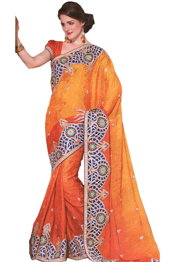 Ginger-Orange Wedding Saree with Heavy Patch Border and Self Weave
