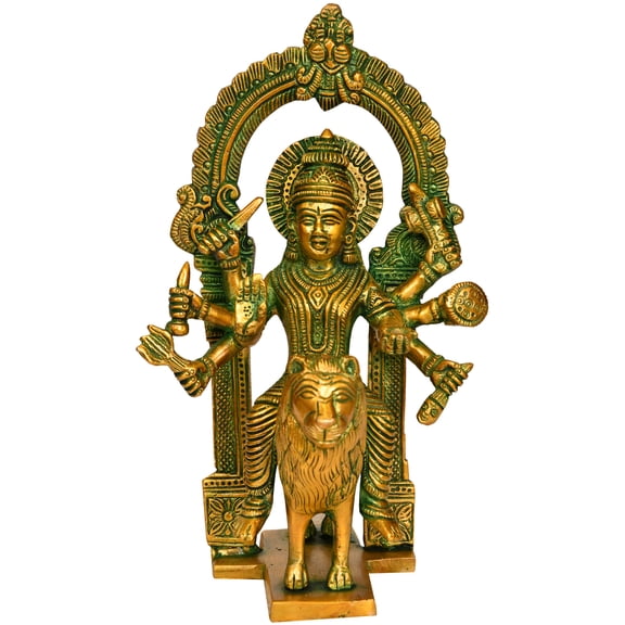 8" Goddess Durga Brass Figurine | Religious Handcrafted Idol