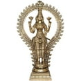thumbnail image 1 of Exotic India Goddess Lakshmi with Floral Aureole - Brass Statue, 1 of 1