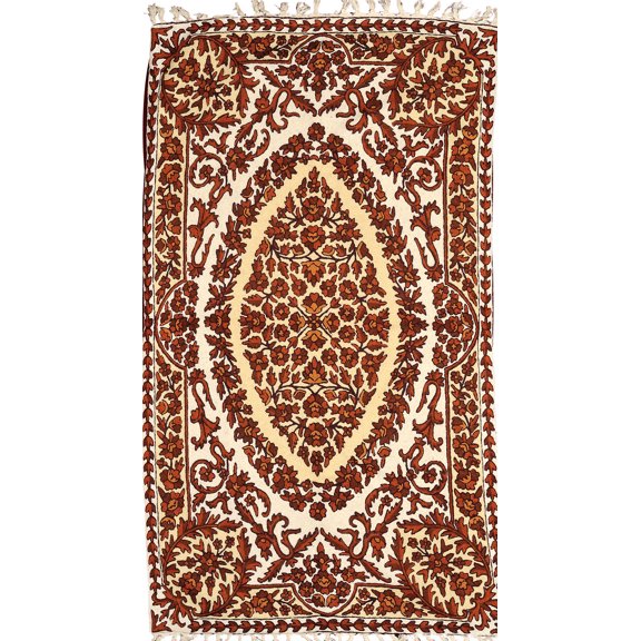 Ivory and Cream Asana Mat with Floral Embroidery All-Over
