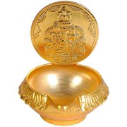 Exotic India Kubera Lakshmi Diya-Brass, Yellow