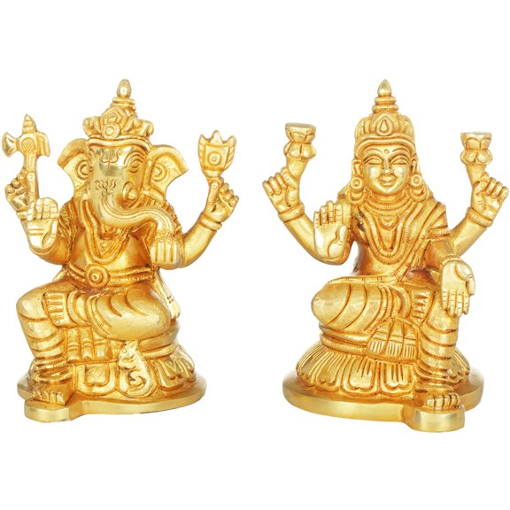 4" Lakshmi Ganesha Pair Brass Sculpture | Handmade | Made in India