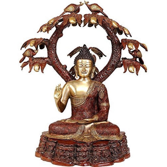 Exotic India Large Size Lord Buddha in a Mango Grove - Brass Statue