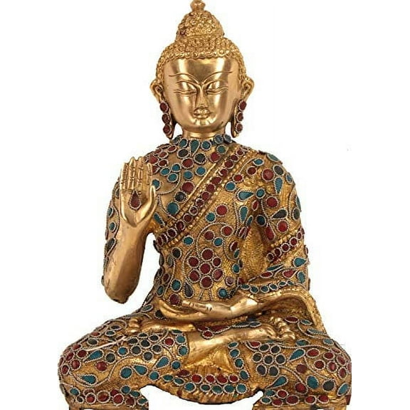 Exotic India Lord Buddha in Vitarka Mudra with Inlay - Brass
