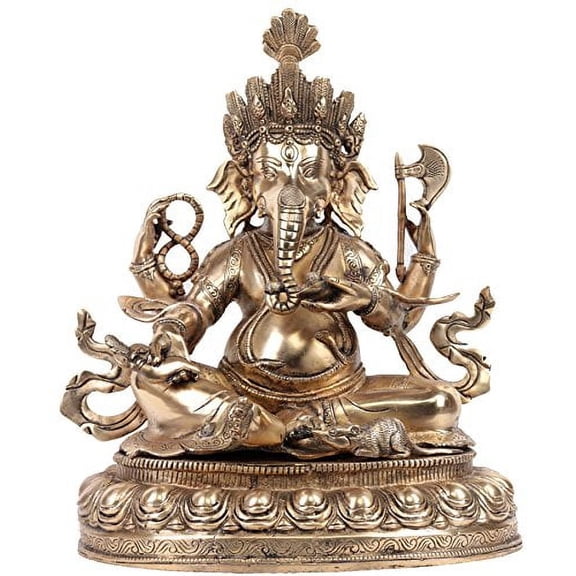Exotic India Lord Ganesh in Nepalese Style Home Dcor Ganesha Brass Statue Man Singh