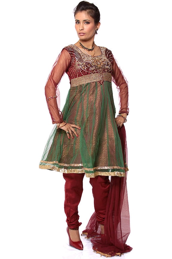 Maroon Wedding Anarkali Suit with Heavy Beadwork on Bust