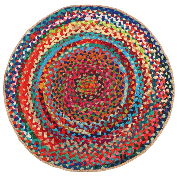 Exotic India Molten-Lava Hand-Crafted Upcycled Jute And Cotton Circular Meditation Mat - Upcycled Cotton With Jut