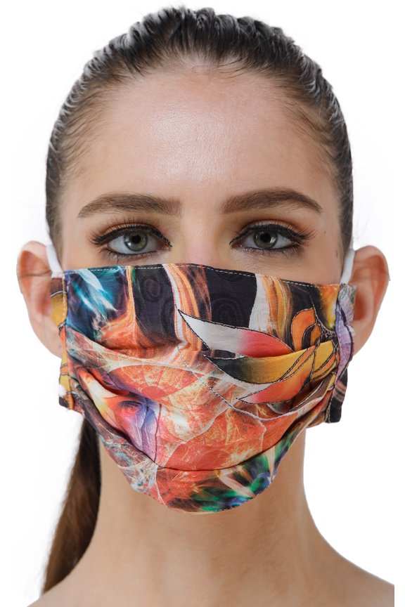 Multi-Color Two Ply Fashion Mask with Self Weave and Digital Printed Flowers
