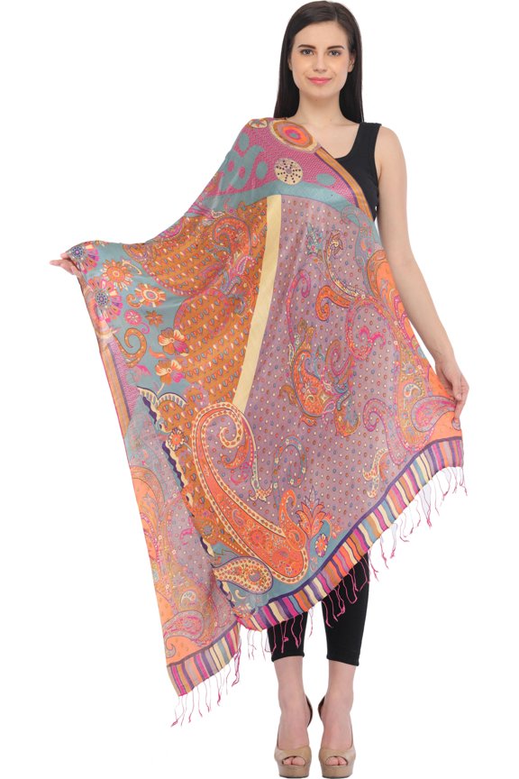 Multicolored Digital-Printed Stole with Paisleys