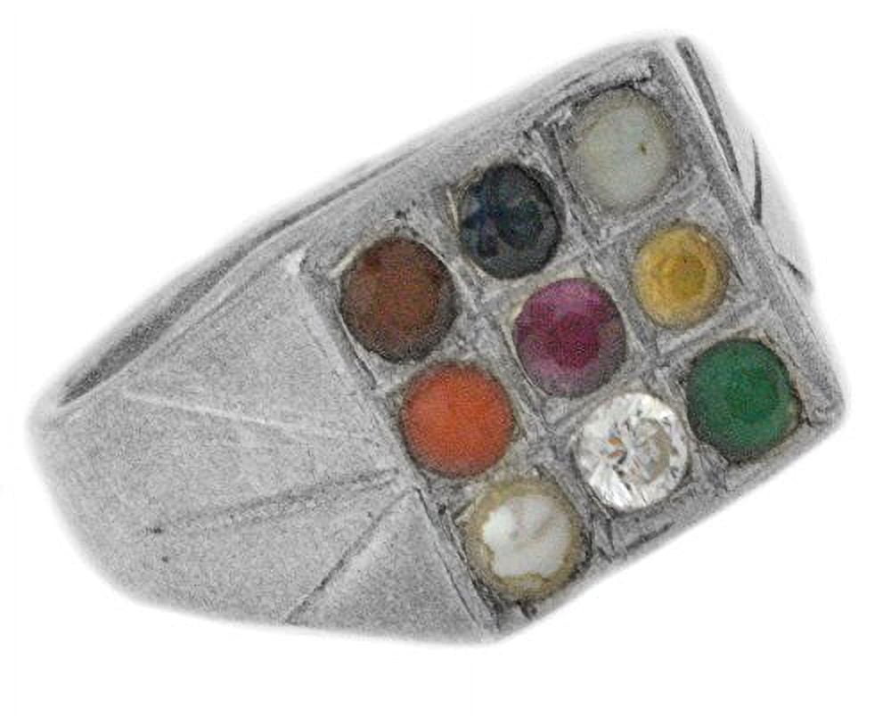 Navaratna 925 Sterling Silver Precious Gemstone Ring Unisex Signer Ring  Garnet Iolite Pearl Coral Topaz Cat Eye Gift - Etsy