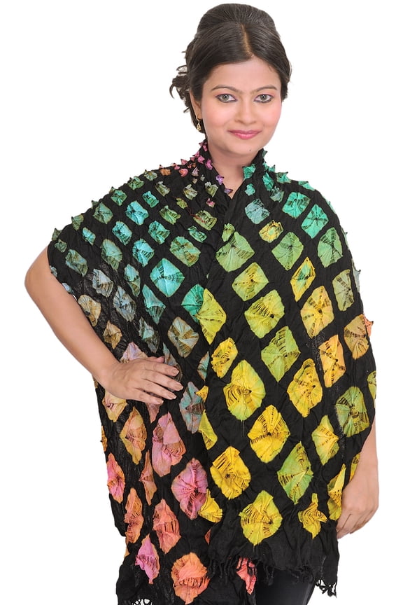Phantom-Black Bandhani Tie-Dye Scarf