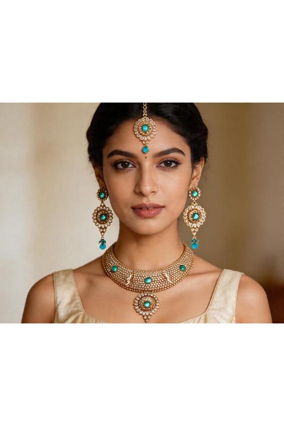 Polki Necklace Set with Tika