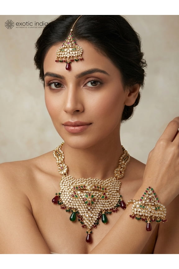 Polki Wedding Necklace with Mang Tika and Bracelet