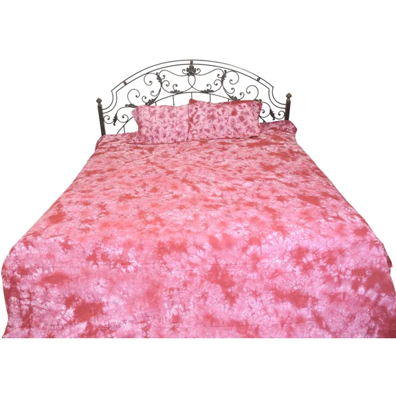 Exotic India Pure Cotton Bedspread Batik-Dyed With Two Pillowcase Set from Rajasthan