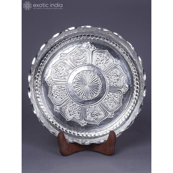 Exotic India Pure Silver Engraved Worship Thali From Nepal - Traditional Ritual Plate | Decor