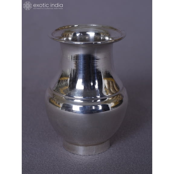 Exotic India Pure Silver Ritual Pooja Kalash - Traditional Hindu Worship Decor | Home Accent