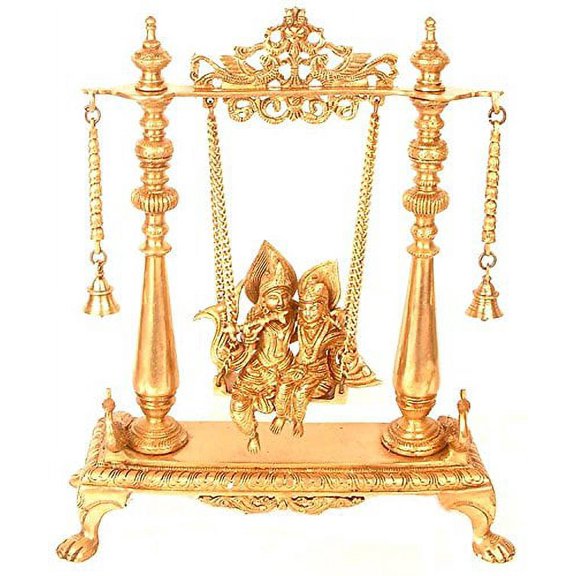 Exotic India Radha Krishna on a Swing - Brass Statue