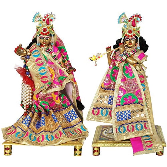 13" Radha Krishna with Costume In Brass | Handmade | Made In India