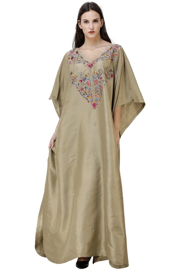 Safari Long Kaftan from Kashmir Embellished with Multicolor Crystals and Sequins