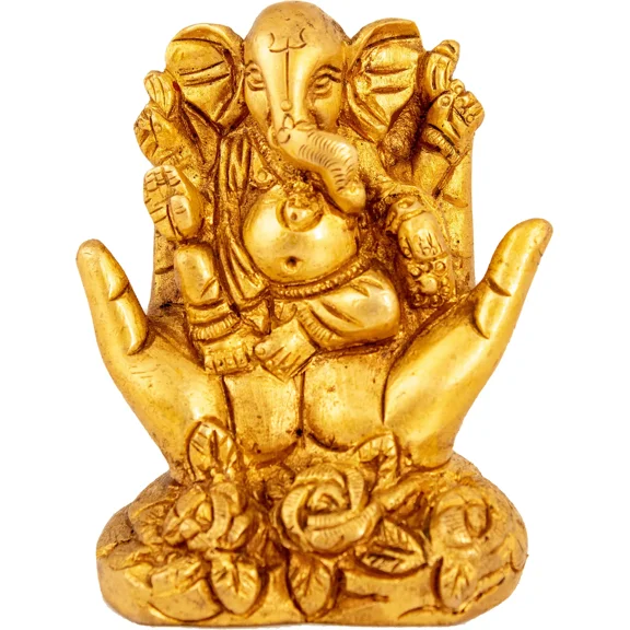 2" Ganesha Seated In The Fold Of One's Palms In Brass | Handmade | Made In India