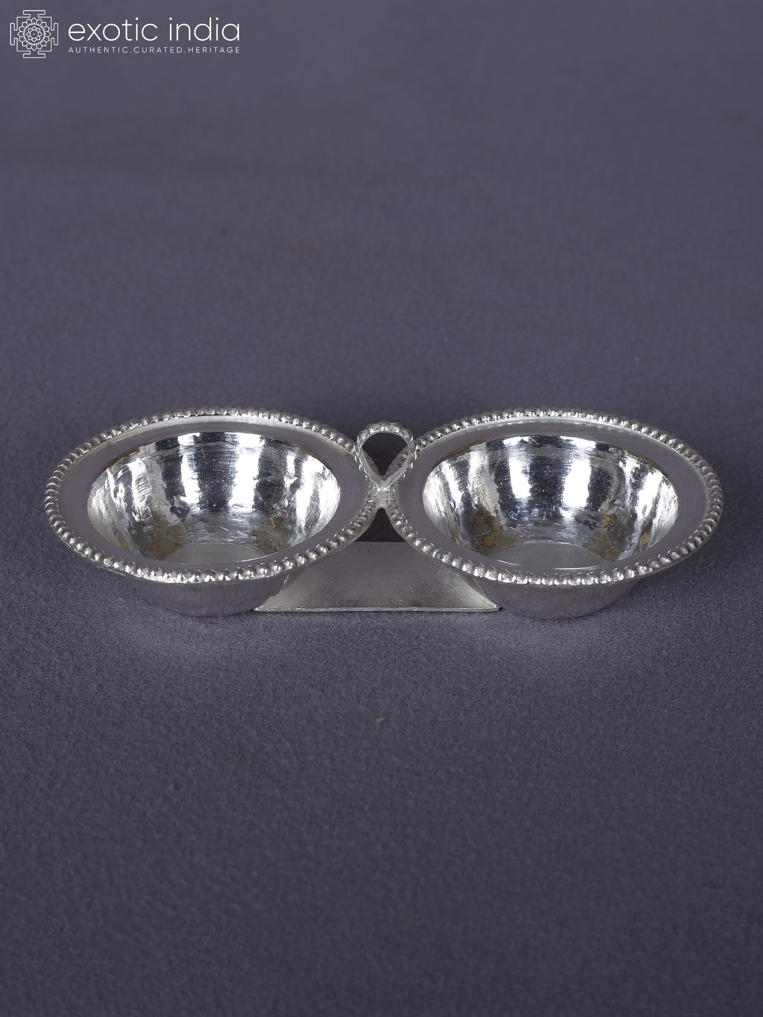 Exotic India Set of 2 Pure Silver Ritual Diyas - Hindu Worship Oil Lamps | Sacred Accent