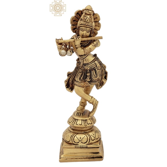 6" Brass Shri Krishna Flute Player | Exquisite Small Sculpture | Handcrafted Indian Idol