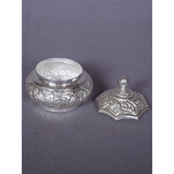Exotic India Silver Kumkum Bowl - Handmade Sindoor Box for Pooja & Ritual Decor