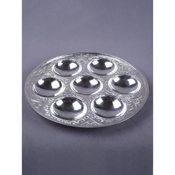 Exotic India Silver Saptapala Pooja Thali - Round Ritual Worship Plate | Sacred Accent