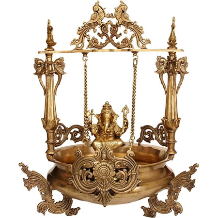 Exotic India Special Large Swing Ganesha Urli - Brass Statue