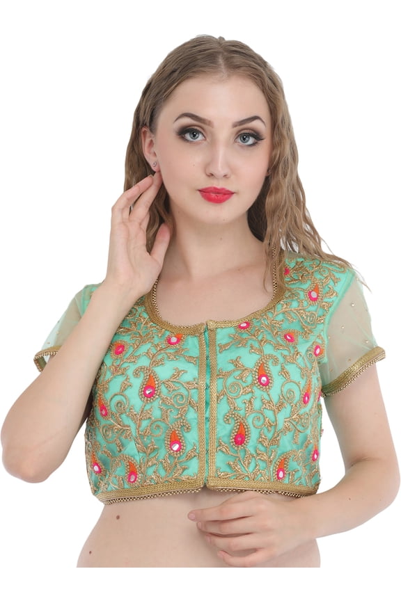 Spring Bud Wedding Padded Choli from Jodhpur with Golden-Embroidery and Sequins
