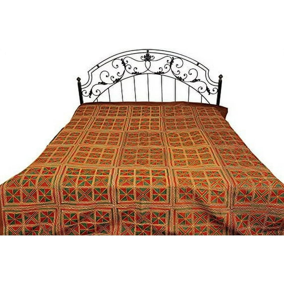 Exotic India Tri-Color Phulkari Embroidered Jooti from Punjab - MulticolouredFootwear Size 6.5